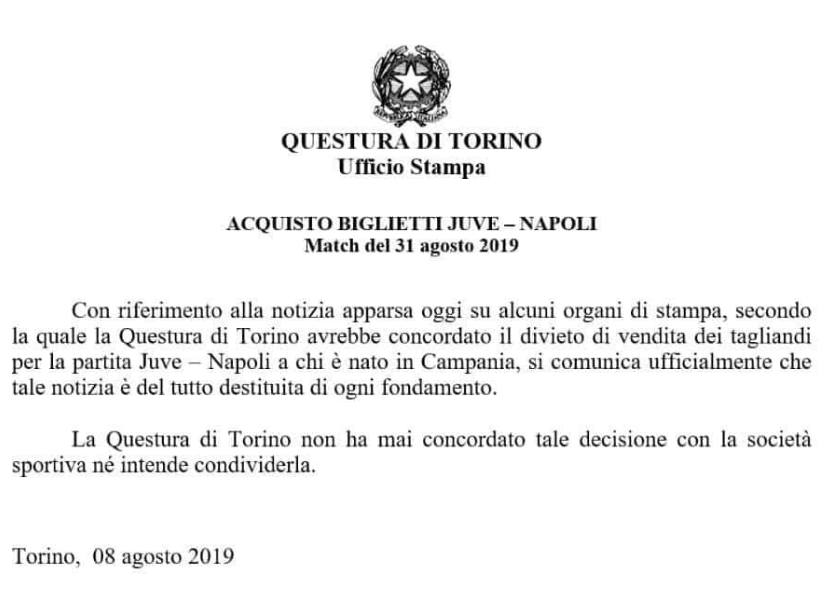 Questura Torino Juve Napoli