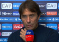 Conte a Sky: &quot;Avevo detto ai ragazzi di non guardare la classifica, soddisfatto per 70-75 minuti! Kvaratskhelia non volevo rischiarlo, Neres sta mordendo il freno&quot;