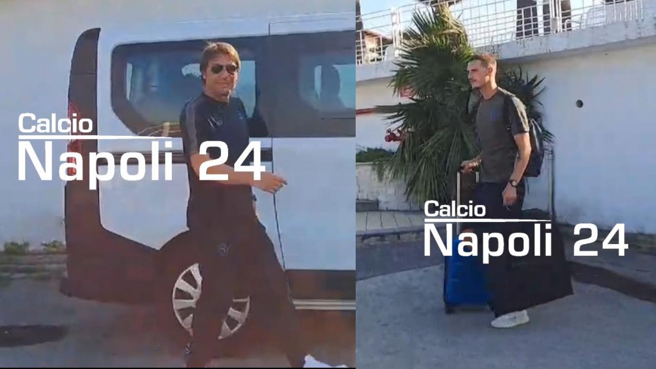 Ritiro Napoli a Dimaro: ecco Conte, Oriali e Rafa Marin in partenza per il Trentino | VIDEO CN24