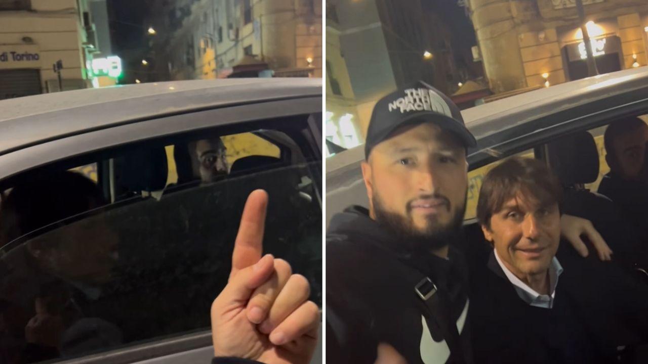 Conte fermato in auto al Corso Umberto, guardate cosa succede con un tifoso | VIDEO