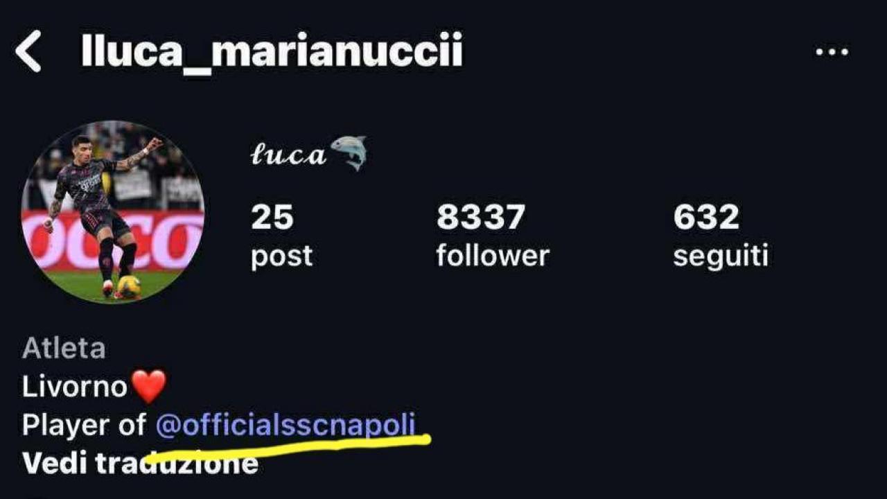 Marianucci anticipa l'annuncio ufficiale aggiungendo sui social: "Calciatore della SSC Napoli" | FOTO