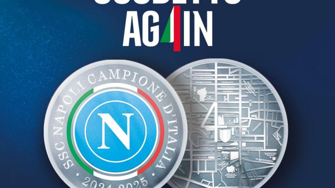 Médaille Scudetto Serie A 2024/2025 Napoli - En Métal Doré, Pour Supporters, Collection