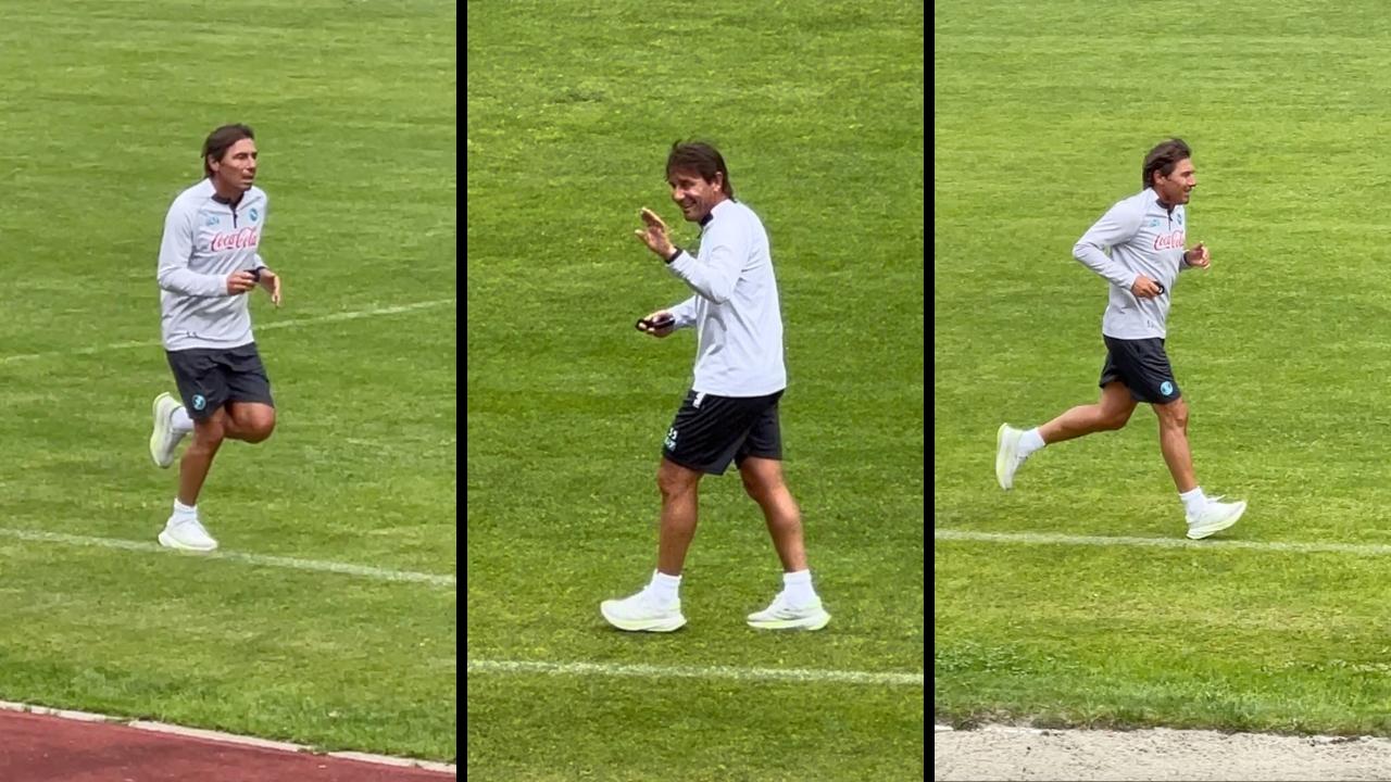 Giri di campo... anche per Conte! Il mister si allena dopo la seduta: "Mister, sei il numero uno!" | VIDEO CN24