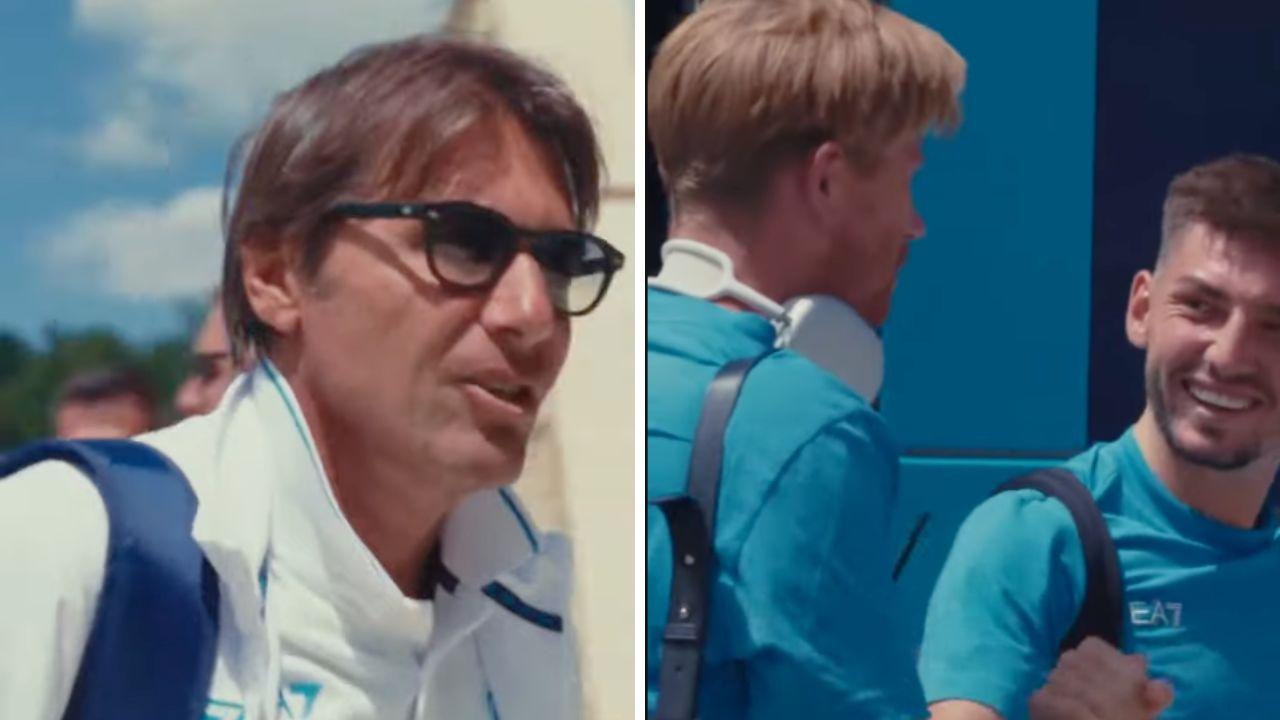 Tutti sorridenti e la stretta di mano Gilmour-De Bruyne, ecco l'arrivo del Napoli a Castel di Sangro | VIDEO