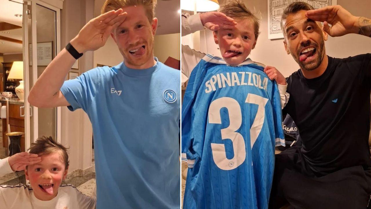 Il piccolo Emanuele 'superstar' in posa con De Bruyne e Spinazzola | FOTO