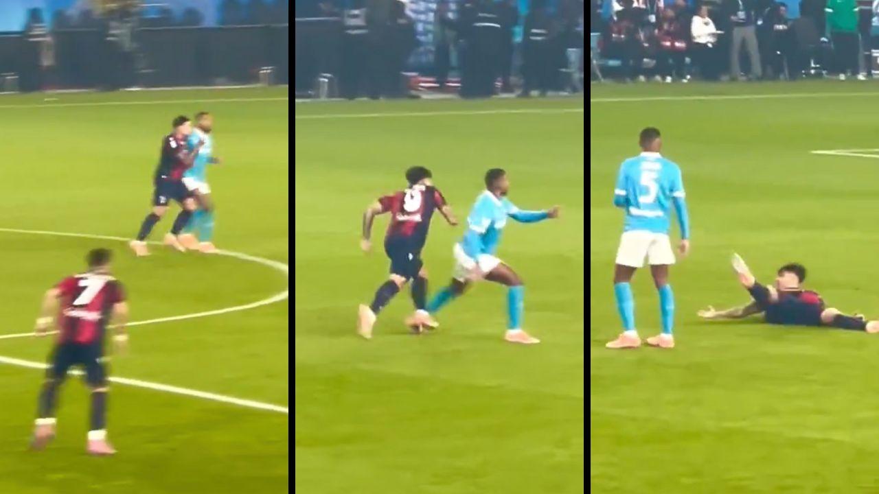 Napoli-Bologna, Castro lo provoca: il gesto di Juan Jesus di forza fisica e personalit&agrave; | FOTO SEQUENZA