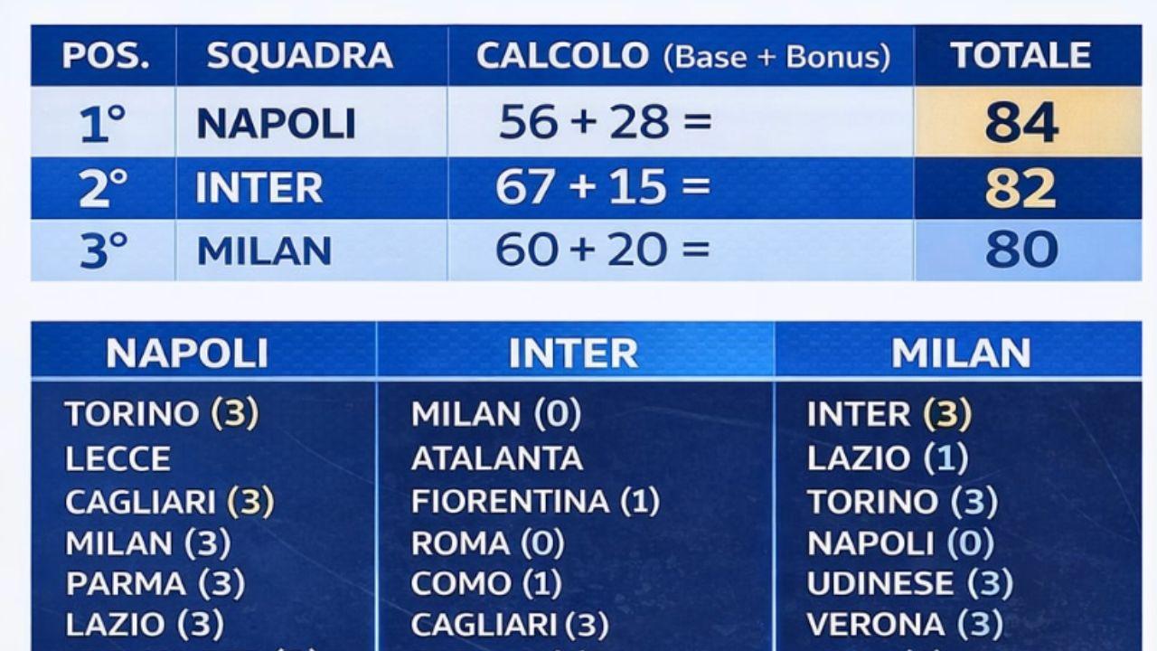 Napoli campione d'Italia, sul web spunta la fantasiosa tabella della remuntada su Inter e Milan | FOTO