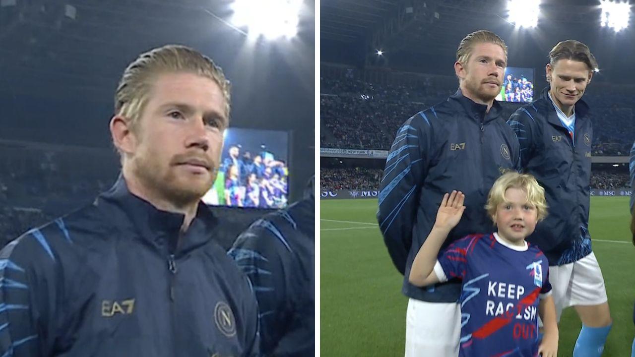 Napoli-Milan, che emozione per De Bruyne: in campo con suo figlio Rome! | FOTO