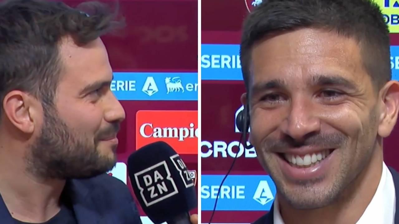 Simeone scherza con l'inviato di DAZN: "Se c'&egrave; lui, io segno! Succedeva sempre al Napoli..."