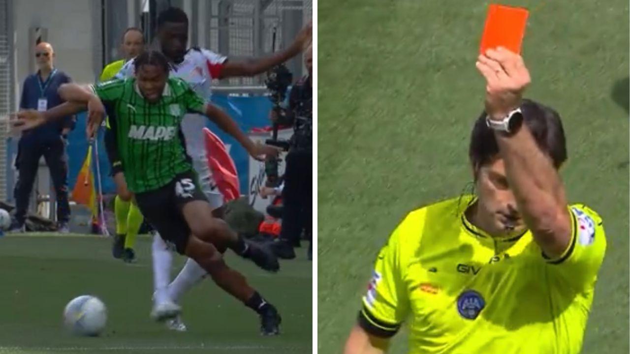 Sassuolo-Milan 1-0, Tomori espulso dopo 24 minuti: i rossoneri restano in dieci uomini | FOTO