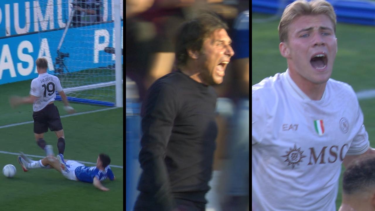 Contatto Hojlund-Ramon, Conte da BordoCam: "Rigore!", ma era fuorigioco. E Rasmus si lamenta con Alisson: "Troppo lento!"