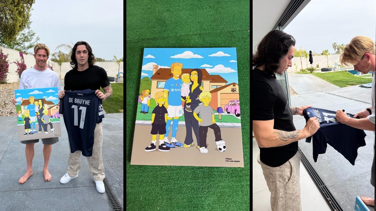 La famiglia De Bruyne in versione The Simpson: l'incontro a Napoli con Steart | FOTO