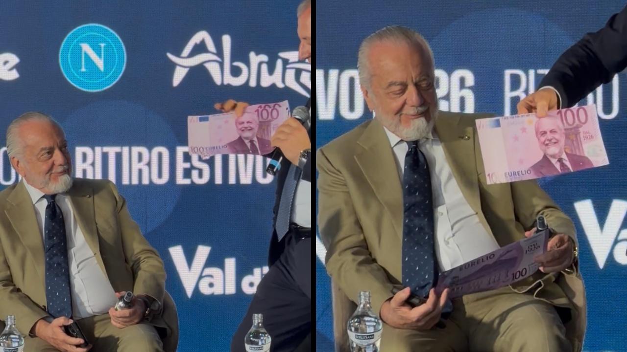 Un regalo insolito sorprende De Laurentiis: cosa &egrave; successo durante la presentazione | FOTO
