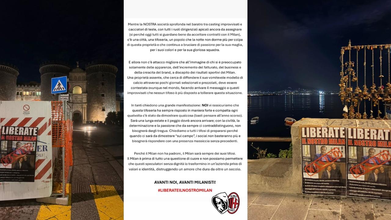 Ultras Milan, la protesta contro la dirigenza arriva... a Napoli! Volantini nella notte in citt&agrave; | FOTO