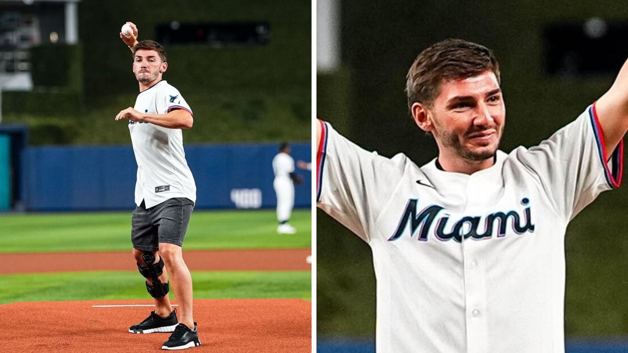 Billy Gilmour si destreggia col baseball: lancio d'onore a Miami prima di Merlins vs Texas Rangers | VIDEO