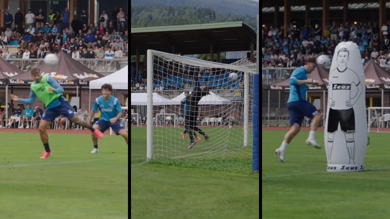 Rrahmani e Di Lorenzo rubano la scena sui corner: highlights allenamento SSC Napoli a Dimaro | VIDEO