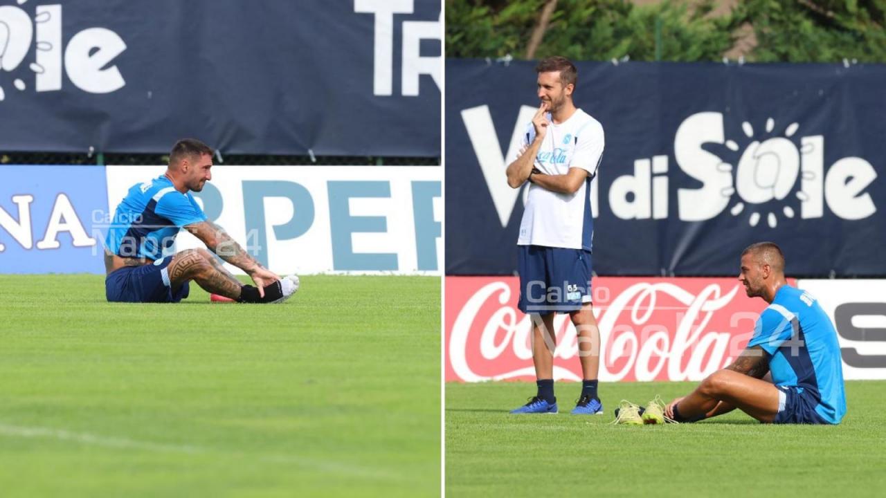 Politano e Spinazzola <i>inseparabili</i> anche durante lo stretching | FOTO CN24