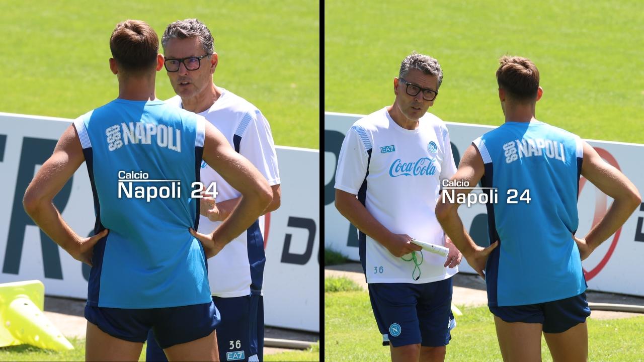 Lucca-Landucci: fitto colloquio a fine allenamento fra il vice-allenatore e la punta del Napoli | FOTO CN24