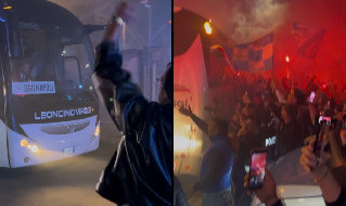 Arrivo SSC Napoli a Capodichino: migliaia di tifosi in delirio, bus tra due ali di folla e corteo di scooter! | VIDEO
