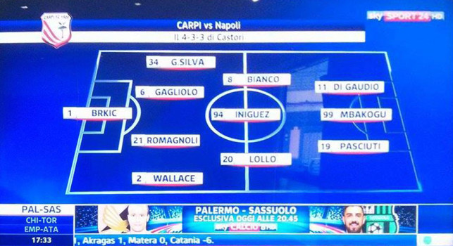 GRAFICO - Carpi-Napoli, Sky anticipa la formazione degli emiliani