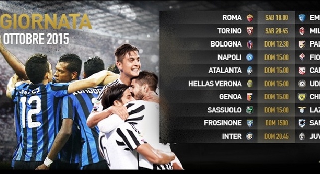 FOTO - Serie A, il quadro completo dell'8a giornata: ecco a che ora giocherà il Napoli