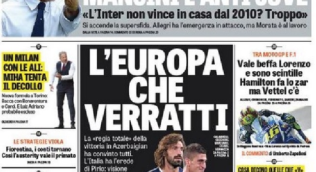 FOTO - La prima pagina del Corriere dello Sport: De Laurentiis: Sarri cinque anni con il Napoli