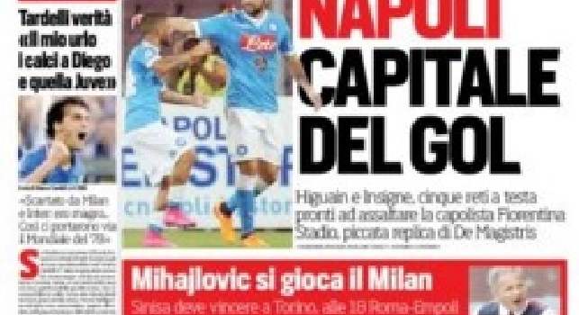 FOTO - La prima pagina del Corriere dello Sport: Napoli capitale del gol