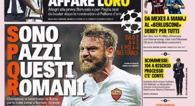 FOTO - La prima pagina della Gazzetta dello Sport titola: &ldquo;Hamsik maratoneta di Napoli. Scommesse: 104 a rischio processo c&rsquo;&egrave; Conte&rdquo;