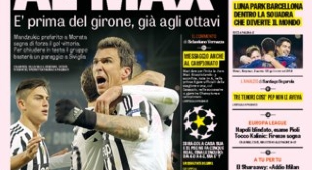 FOTO - La prima pagina della Gazzetta dello Sport titola: Juve al Max