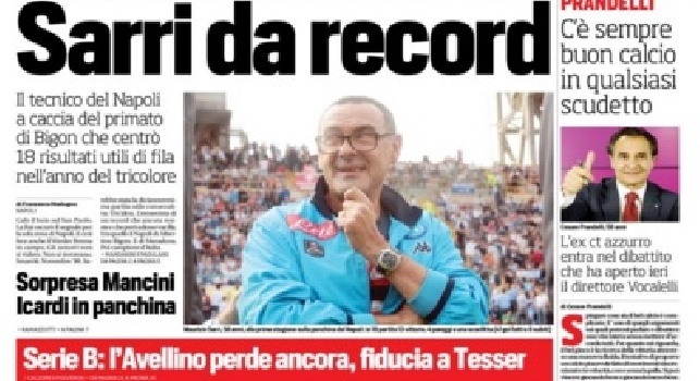 FOTO - La prima pagina del Corriere dello Sport: Sarri da record