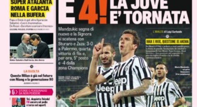 FOTO - La prima pagina della Gazzetta dello Sport titola: Napoli-Inter, a voi