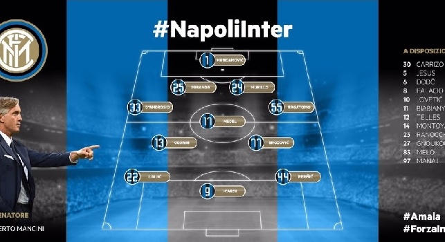 FOTO - Napoli-Inter, la formazione dei nerazzurri: scelta pesante in mezzo al campo per Mancini