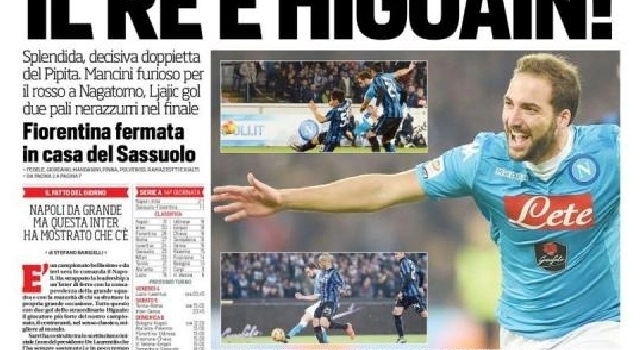FOTO - Il Corriere dello Sport in prima pagina: Il re &egrave; Higuain. Mancini furioso...