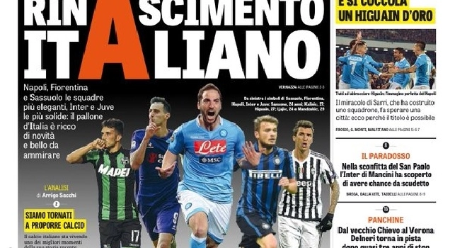FOTO - GazzSport: Anche il Napoli nel <i>Rinascimento</i> del calcio italiano