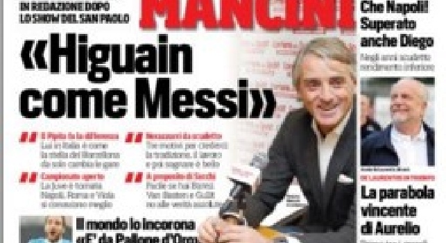 FOTO - La prima pagina del Corriere dello Sport titola: Mancini: Higuain come Messi