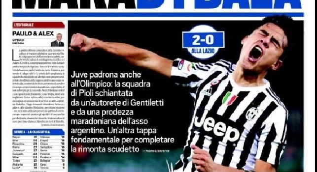 FOTO - Il titolo improponibile di TuttoSport in prima pagina: MaraDybala!