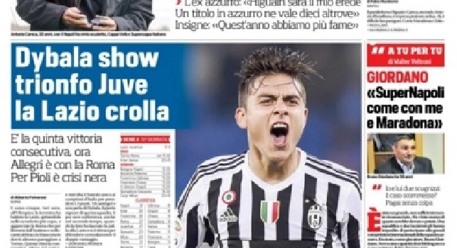 FOTO - La prima pagina del Corriere dello Sport, Careca: Scudetto al Napoli