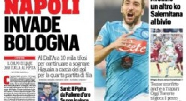 FOTO - La prima pagina del Corriere dello Sport titola: Napoli invade Bologna