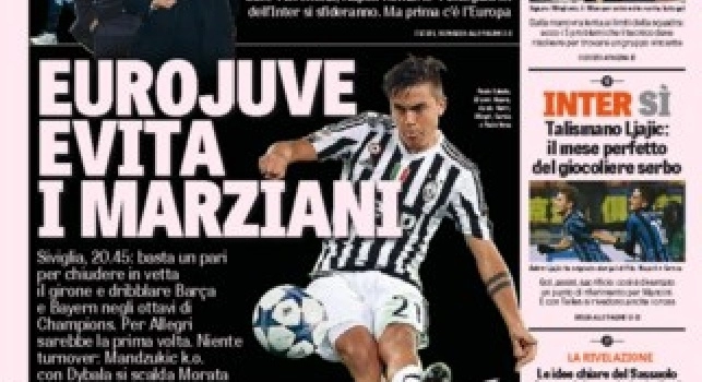 FOTO - La prima pagina della Gazzetta dello Sport: EuroJuve evita i marziani