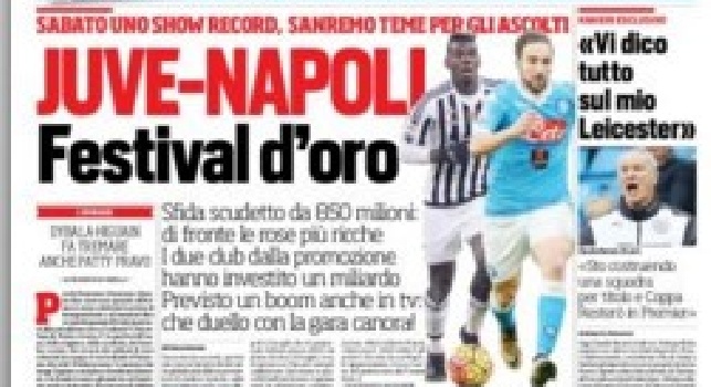 FOTO - La prima pagina del Corriere dello Sport: Juve-Napoli, festival d'oro