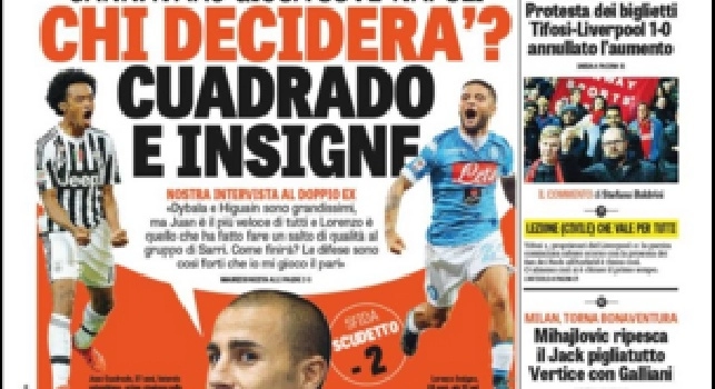 FOTO - La Gazzetta dello Sport in prima pagina: Cannavaro gioca Juve-Napoli