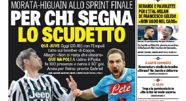 FOTO - La 'Gazzetta dello sport' in prima pagina: Morata-Higuain, lo scudetto a chi segna