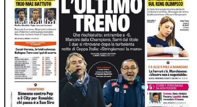 FOTO - La 'Gazzetta dello Sport' in prima pagina: Napoli-Inter, l'ultimo treno