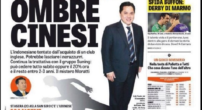 FOTO - La Gazzetta dello Sport in prima pagina: Inter, ombre cinesi