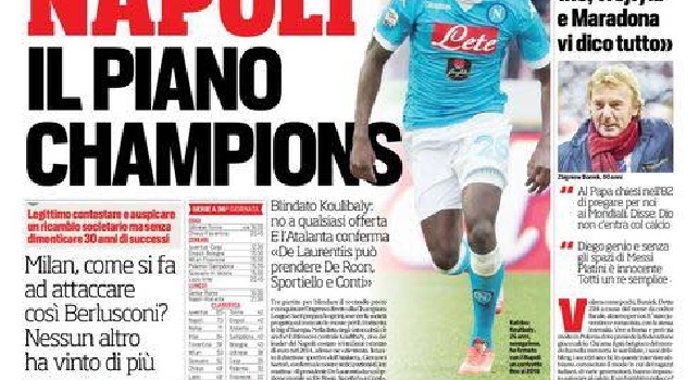 FOTO - Prima pagina del CorrSport: Napoli, il piano Champions: blindato Koulibaly. Tre colpi dall'Atalanta