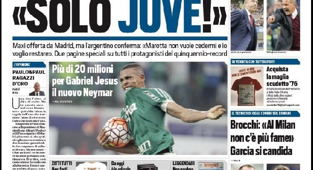 FOTO - Prima pagina Tuttosport: Solo Juve