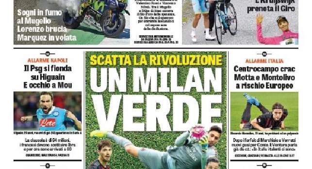 FOTO - Prima pagina 'Gazzetta dello Sport': PSG su Higuain, e occhio a Mou