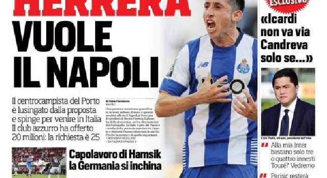 FOTO - La prima pagina el Corriere dello Sport: Herrera vuole il Napoli