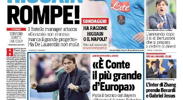 FOTO - La prima pagina del Corriere dello Sport: Napoli, Higuain rompe!