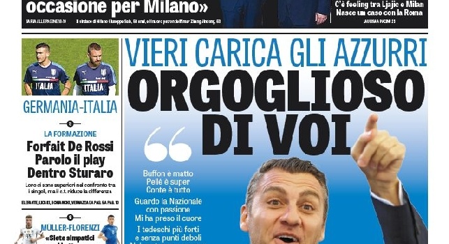 FOTO - La prima pagina de La Gazzetta dello Sport: Uragano Higuain? Il Napoli risponde Witsel